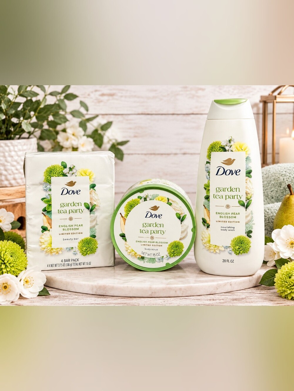 Dove Garden Tea Party English Pear Blossom 3-Pc Set | Limited Edition |